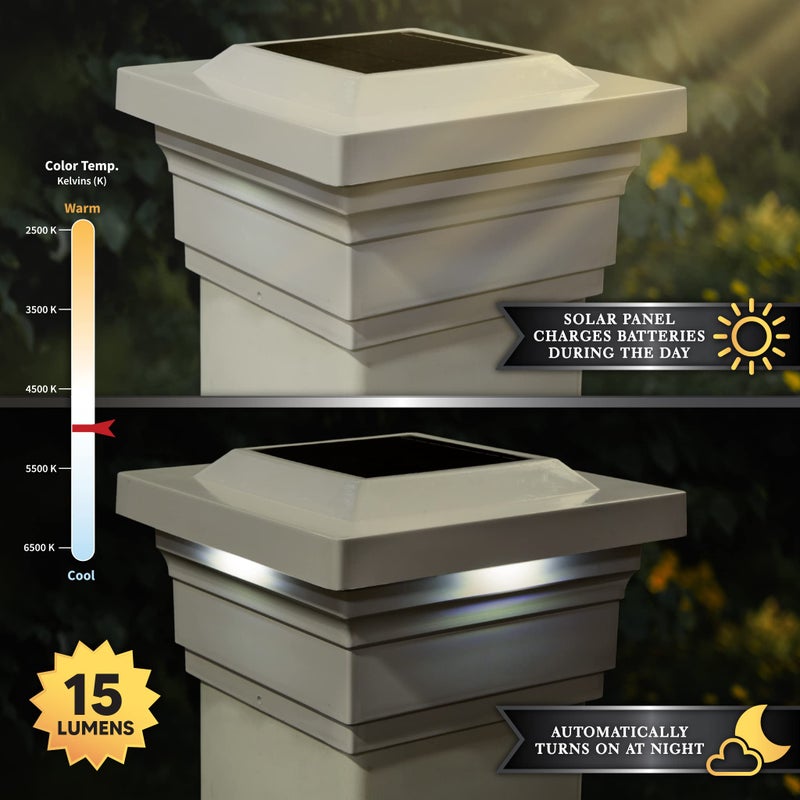 Classy Caps SL075T 5x5 Majestic Solar Post Cap - Tan â€“ High-Performance Solar LED Lights, Durable Tan PVC (Vinyl) Construction, Weather-Resistant, Ideal for Outdoor, Warm & Cool Light Modes - Image 4